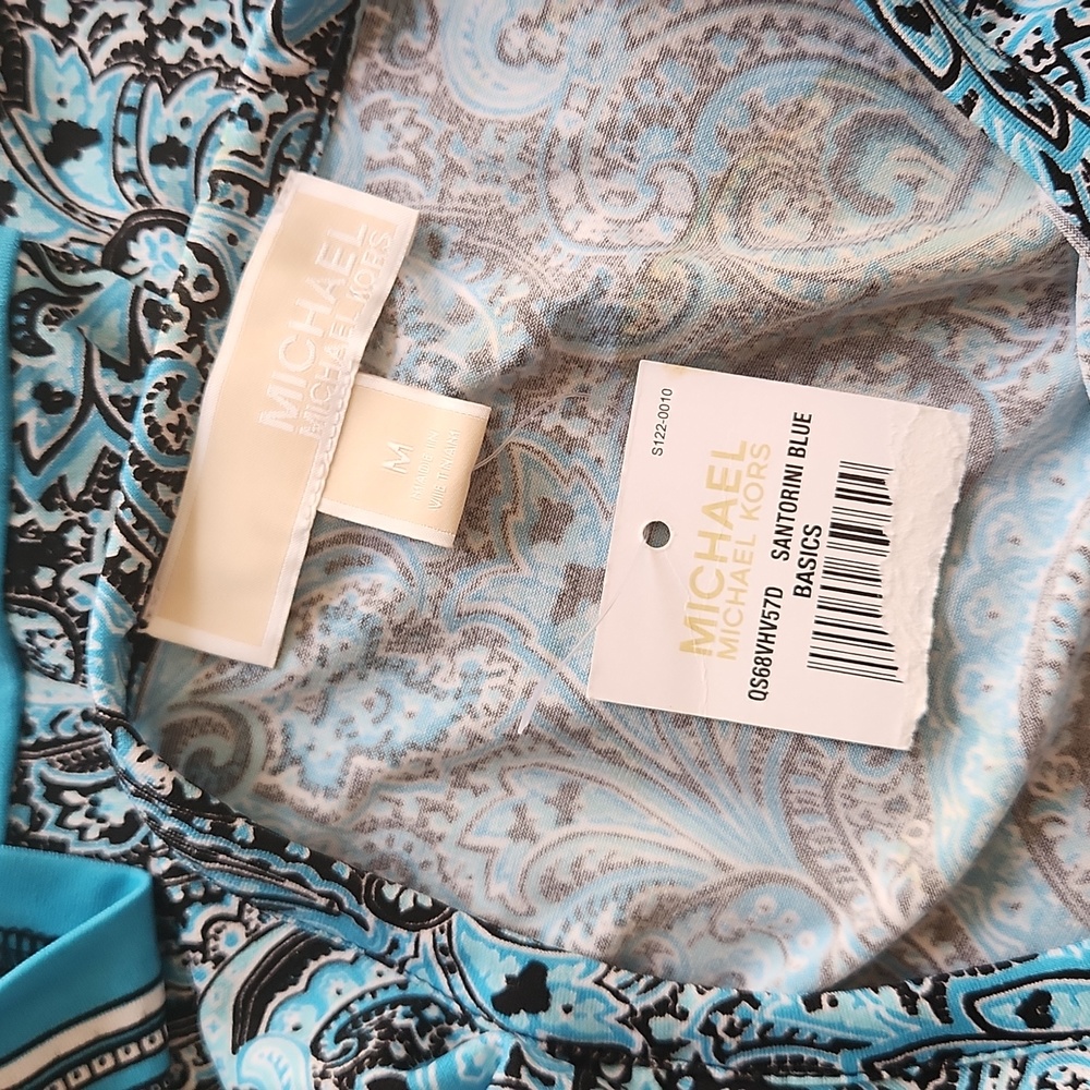 NWT Michael Kors Long Sleeve Blue Paisley Shift Dress Medium - Picture 7 of 8